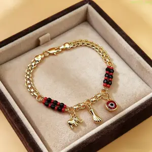 1Pc Handmade Evil Eye Elephant Bracelet, Plated Protection Wristband, Unisex Boho Jewelry, Trendy Daily Accessory, Perfect Gift For Daily Wear And Gifting Occasions