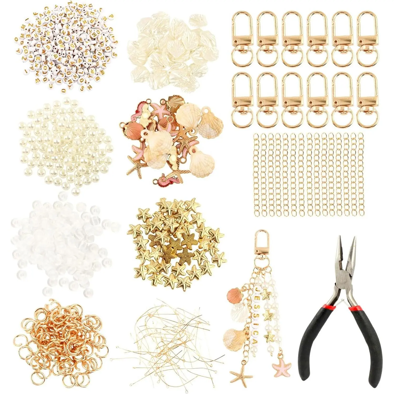 776 count Seashell  Making Kit,  Themed Sea Charms for  Making, Various Seashells, Seahorses & Starfish for Necklace, Earring, Bracelet & Backpack Decor