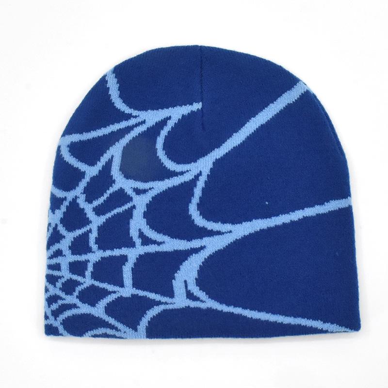 Dark Punk Streetwear Knit Beanie for Men Women, Spider Web Jacquard Design, Y2K Unisex Fall Winter Outdoor Cycling Hat, Warm Thermal Skull Cap for Urban Hip Hop Style