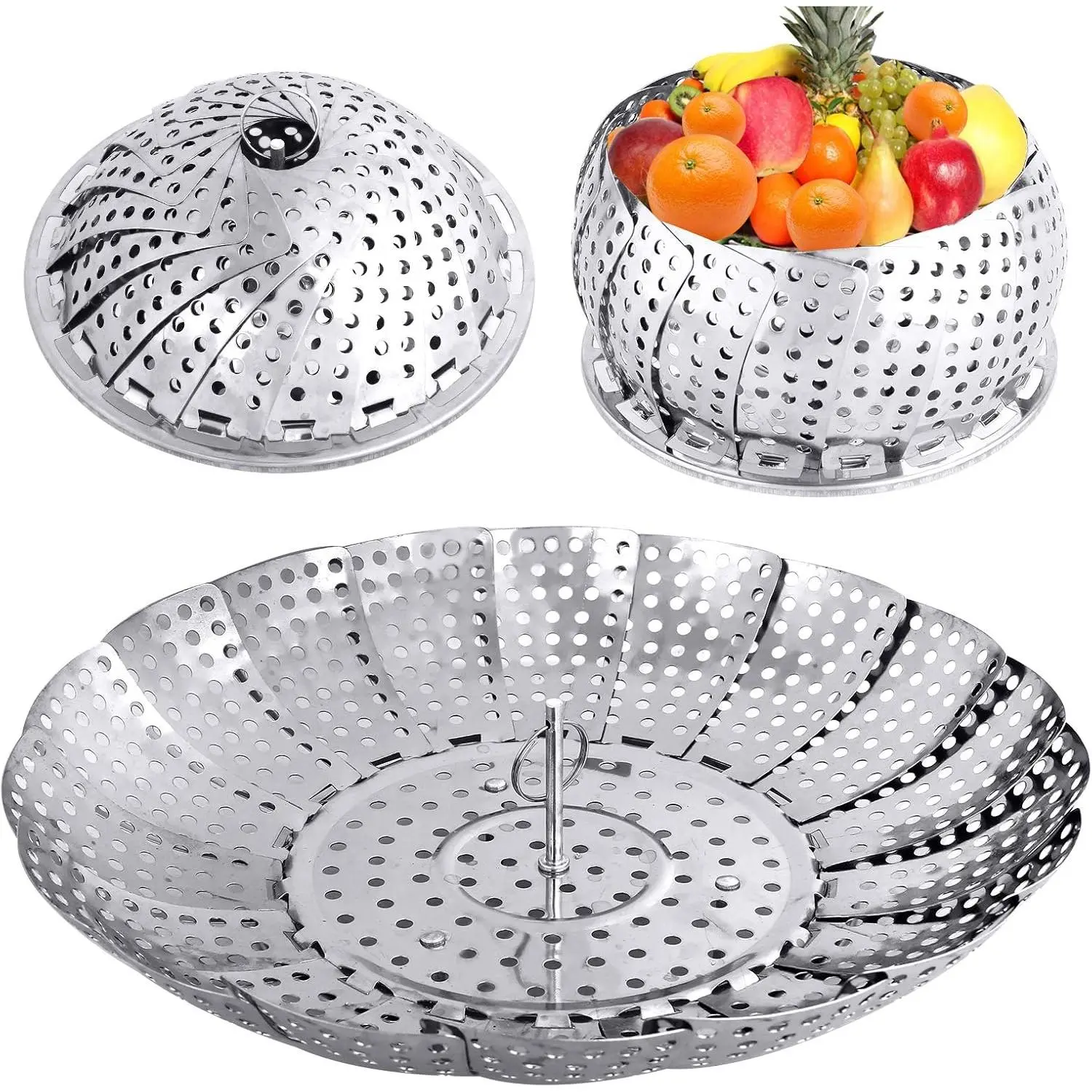 Vegetable Folding Steamer Basket , Metal Stainless Steel Steamer Basket Insert, Collapsible Steamer Baskets for Cooking Food, Expandable Fit Various Size Pot