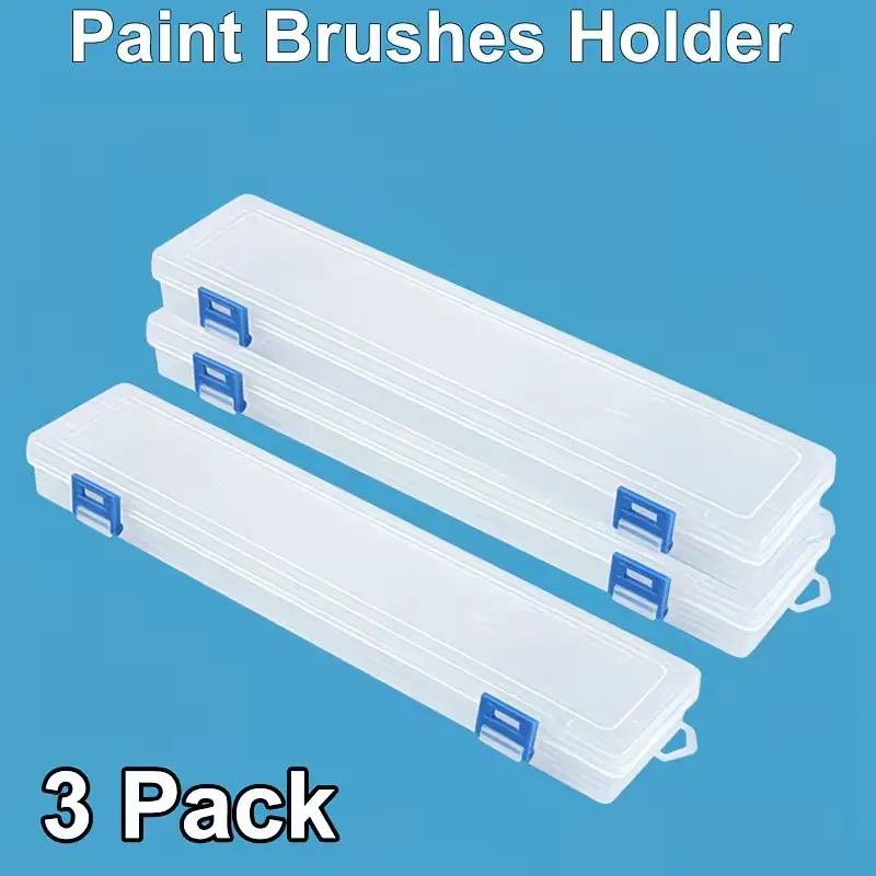 Large Paintbrush Storage Box, 3-Piece Set, Semi-Transparent Plastic, Portable Art Tool Kit, Ideal for Home, Studio, Travel