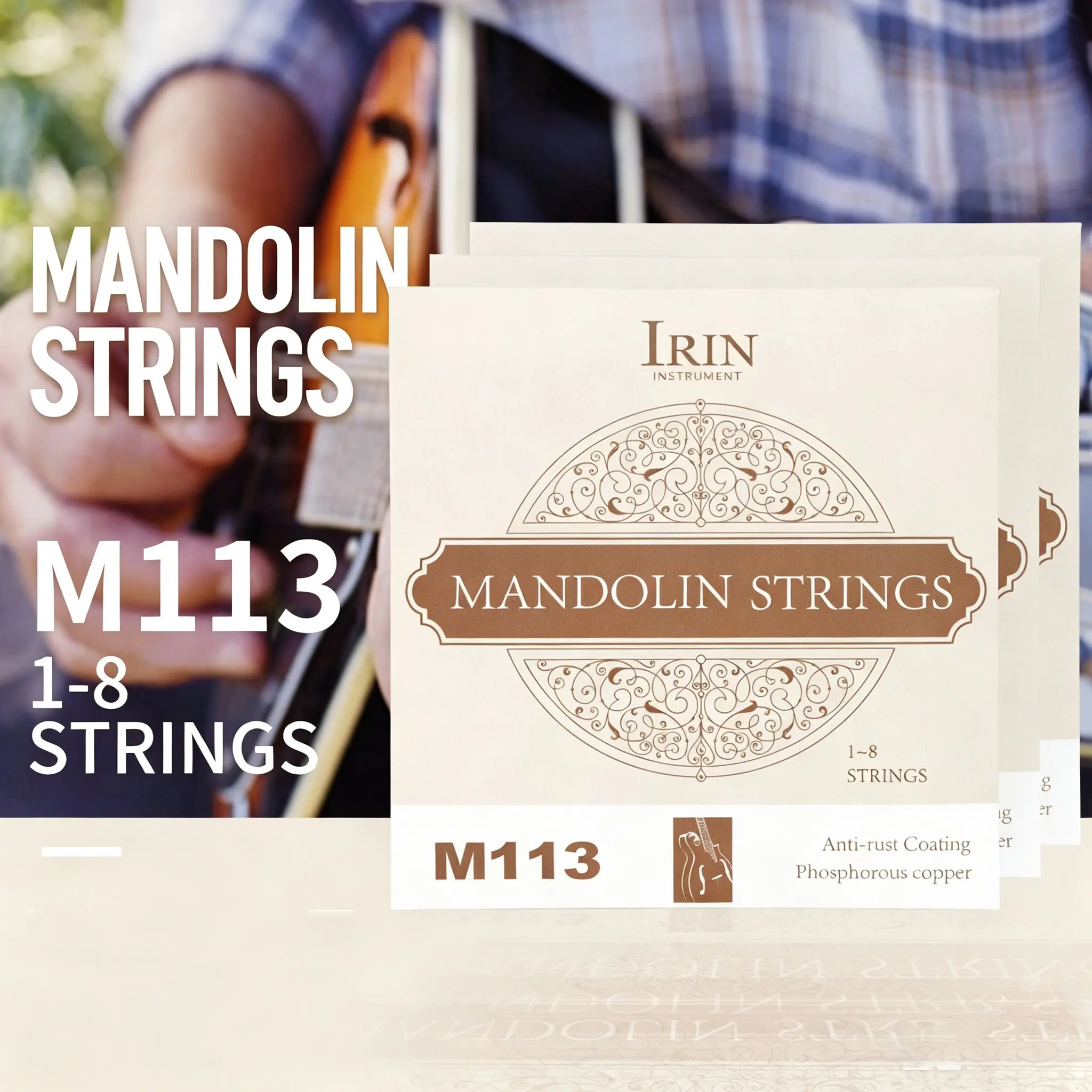 Irin M113 Mandolin Strings, Original Factory Sealed, Sweat-Resistant Coated Phosphor Bronze, Ideal for Folk, Bluegrass, Outdoor Performances