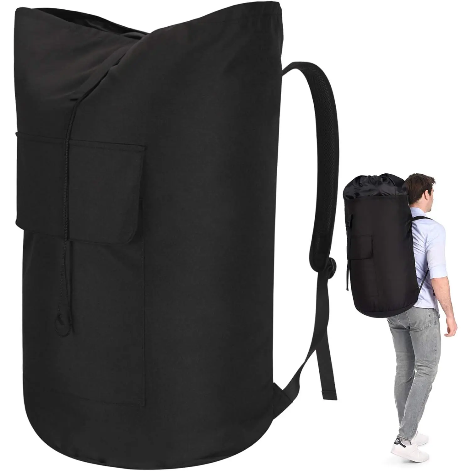 115L Heavy Duty Extra Large College Laundry Backpack Bag, Dirty Clothes Laundry Hamper with Shoulder Straps Drawstring Closure for College Dorm Apartment Black