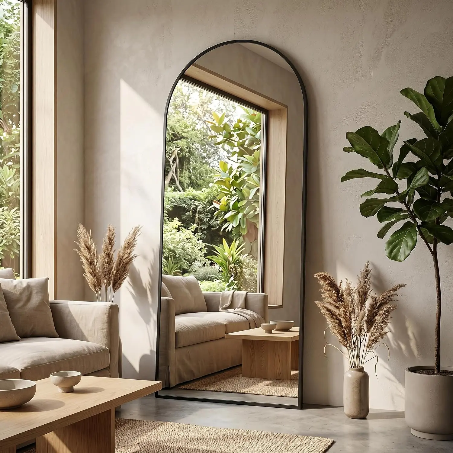 58"x19" Floor Mirror Full Length, Arched Full Length Mirror with Stand, Full  Mirrors for Bedroom Living Room or Cloakroom Black