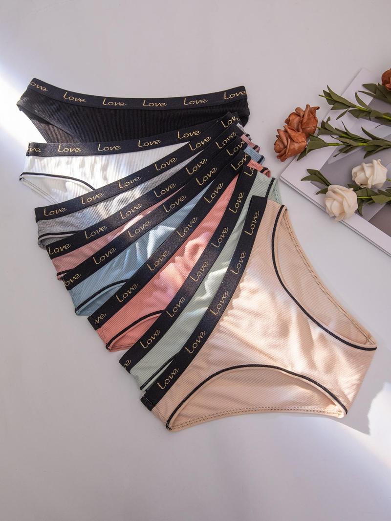Women's Letter Print Contrast Binding Panty, Regular Fit Lady Soft Comfy Pastel Breathable Knicker for Daily Wear, Women's Comfort Underwear for Fall, Womenswear Panties