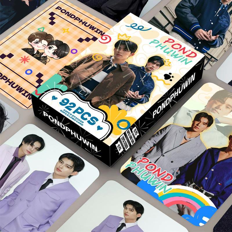 92Pcs/Set Thailand Stars PondPhuwin Laser Lomo Card Pond&Phuwin Characters Small Cards Photocard With Stickers Fans Support Card