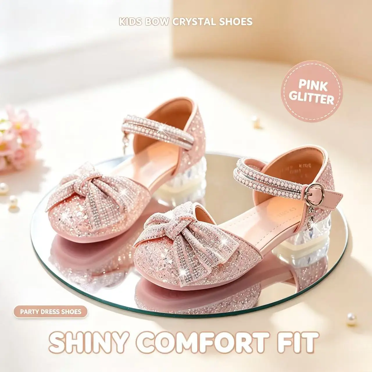 2026 Girls' Superfine PU Leather Synthetic Composite High Heels Sandals - Round Toe, Platform, Size 34 (Inner Length 21 cm) for Formal Occasions, Model Performances