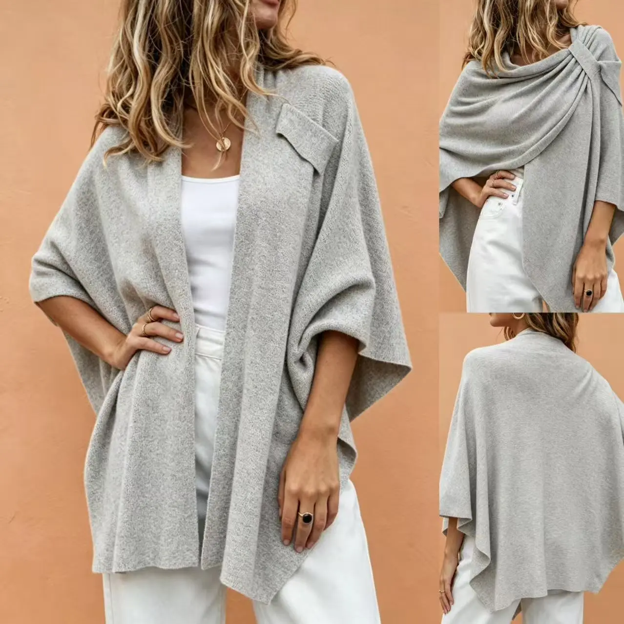 New 2026 Shawl! Soft, versatile knit cape-style shawl—perfect for various styling options and available in multiple colors.