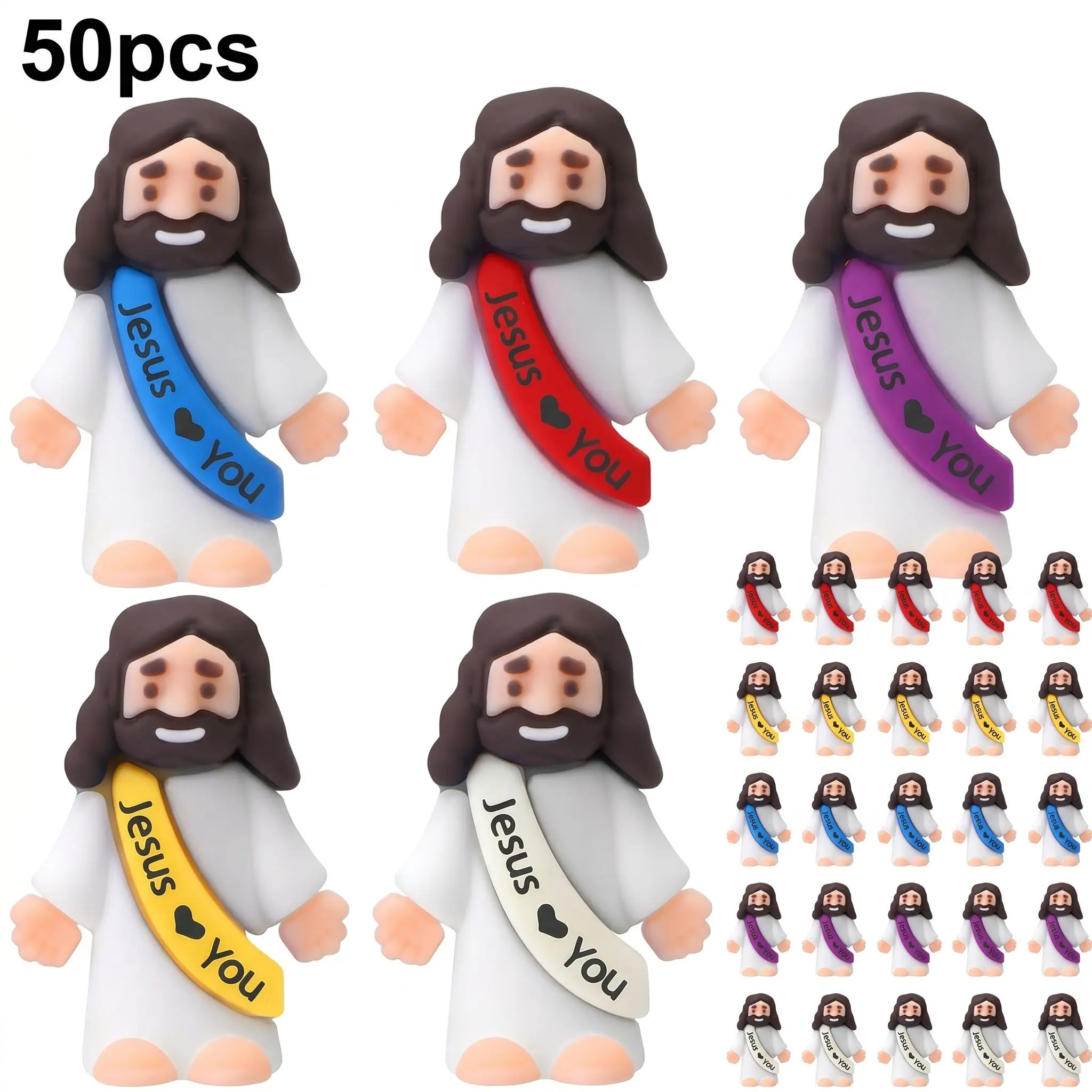 50PCS Mini Jesus Figures, Original Design Jesus Loves You Rubber Toys, Jesus Figurines for Hide & Seek Game, Christian Party Favors, Sunday School Rewards, Baptism Gifts, Christmas Stocking Stuffers & Religious Decorations, Religious Home Decor