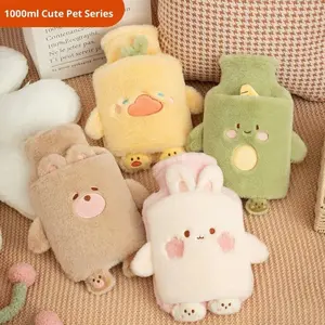 1000ml Winter Plush Hot Water Bag Cute Animal Hot Water Bottle with Plush Cover Portable for Hand Body Warmth Home Office Use