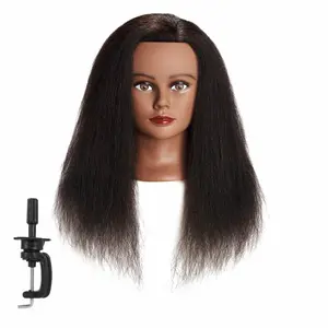 Mannequin Head 100% Real Hair 16 Inch Training Head Manikin for Hairdresser Training and Styling Practice Cosmetology Doll Head Practice Braiding Hair - With Clamp Stand