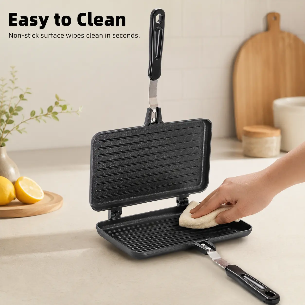 Stovetop Sandwich Maker Pan, Double-Sided Non-Stick Flip Pan with Safety Lock, Grilled Cheese and Panini Maker for Home Kitchen Breakfast & Camping