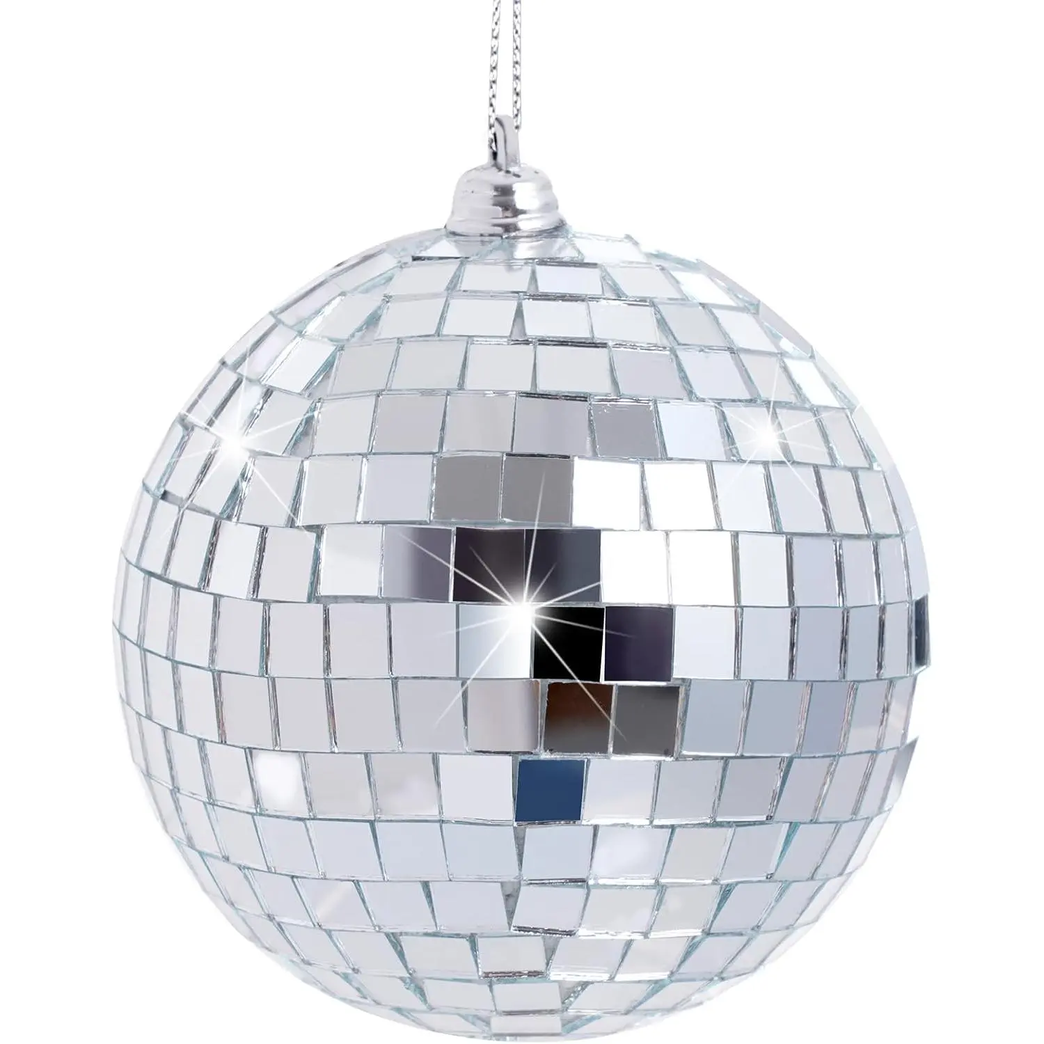 Disco Mirror Balls Silver Hanging Ball for 50s 60s 70s Disco DJ Light Effect Party Home Decoration Stage Props School Festivals Concert Party Favors (Silver, 4 inch)