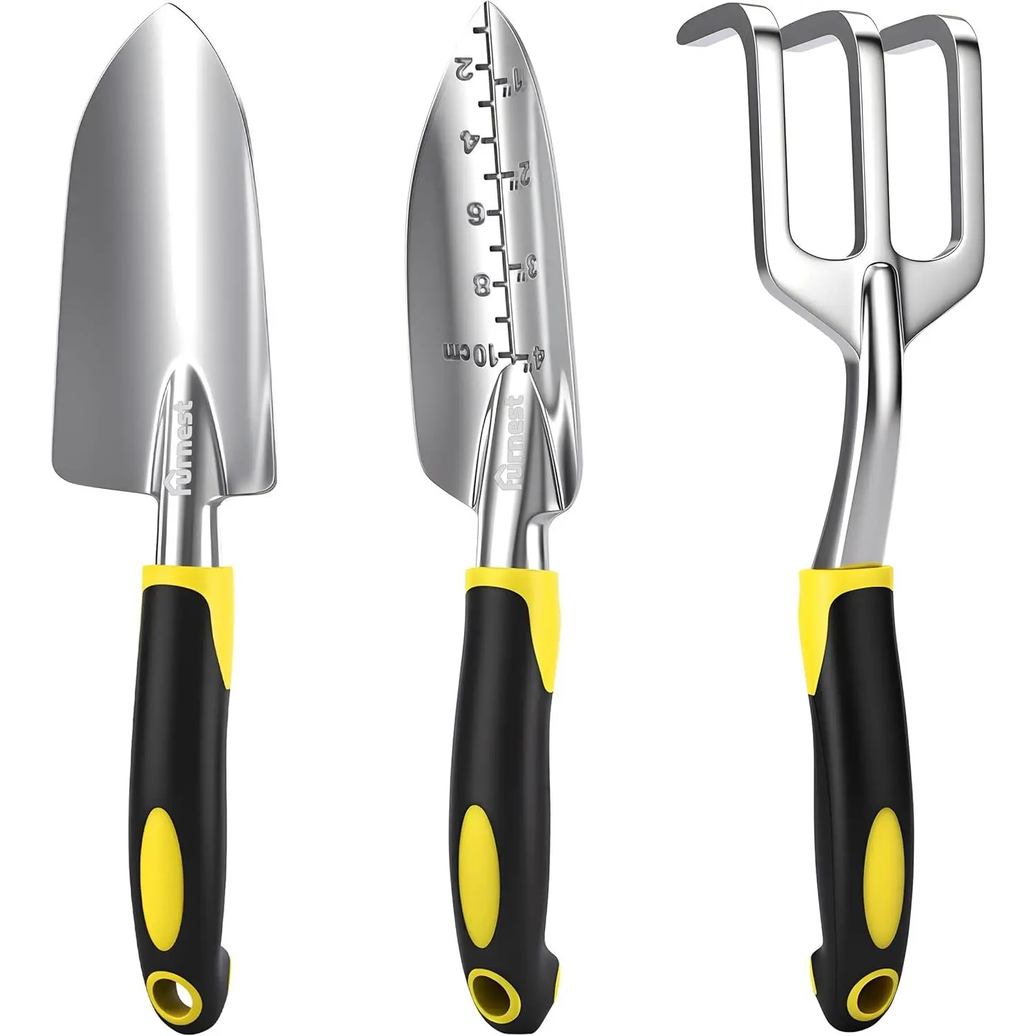 3-Pack Heavy-Duty Aluminum Garden Hand Tools Set - Shovel, Transplant Shovel, Rake for Planting, Digging, Weeding