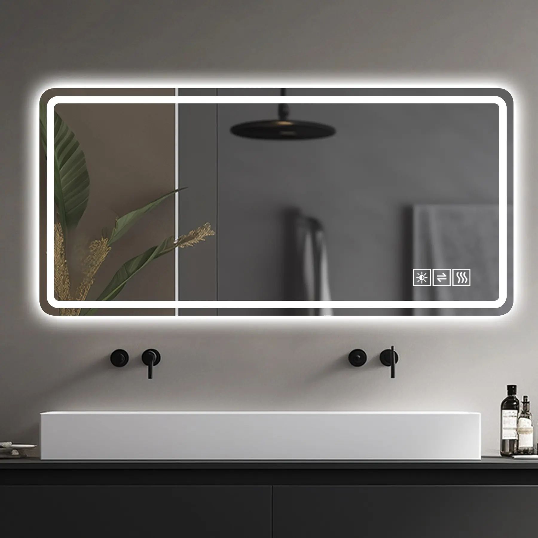 ARCH 60x28 Inch LED Bathroom Mirror Vanity Wall Mounted with Front Lights Anti-Fog Frameless Makeup Mirror 5mm Silver Glass Horizontal for Bathroom Vanity Over Sink Dressing Room Wall Decor, Bathroom Furniture for Vanity Area, Storage, Remodel