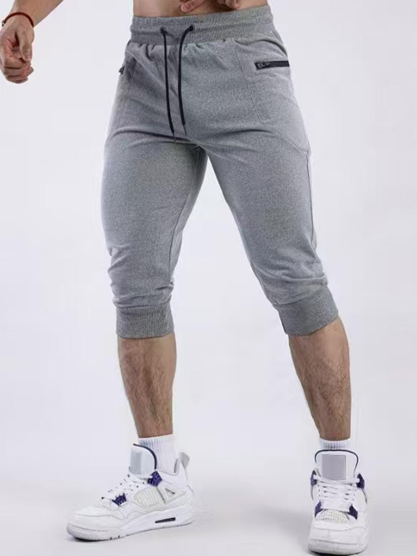 Men's Solid Color Capri Jogger Pants, Casual Comfy Breathable Pants for Gym Workout Running, Men's Bottoms for Daily Wear, Casual Comfy Joggers, Jogger Sweatpants