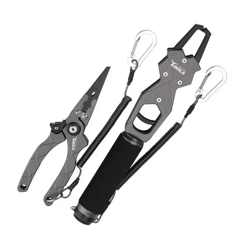 Fish Gripper and Pliers Set, Aluminum Alloy Fishing Tools with 15kg Mechanical Scale, 360° Rotate Handle, EVA Grip and Tungsten Steel Blade, 207G, Eva Handle