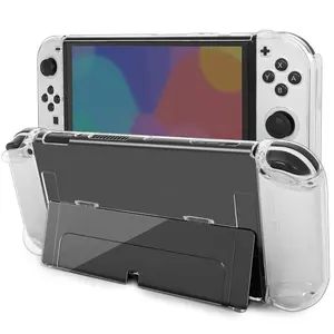 Transparent Case Compatible with Nintendo Switch OLED, Dockable Clear Protective Case for Switch OLED, Comfort Grip Case with Shock-Absorption and Anti-Scratch Design, Clear