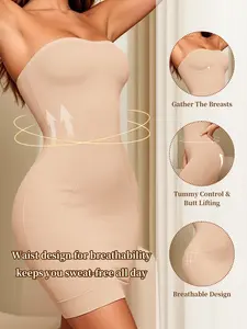 Seamless Strapless Shapewear Slip Dress for Women, Tummy Control Butt Lifting Breathable Bodycon Shaper Dress