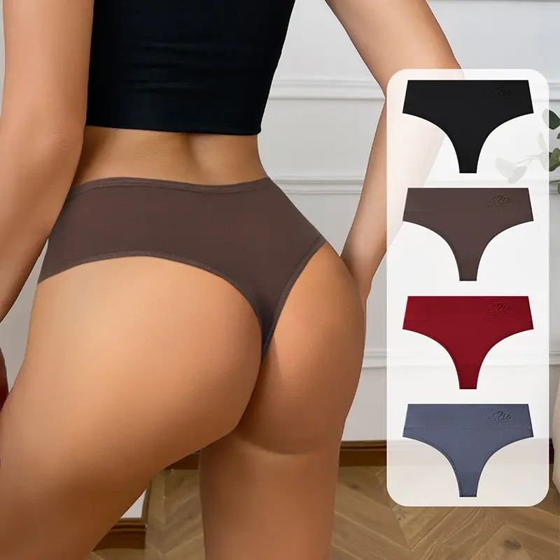 Women’s 4-Pcs High Waist T-Back High Cut Knicker Panty Set - Cotton-Nylon Fabric Casual Lingerie, Breathable Stretchy Panties for Women, Daily Wear & Date Night