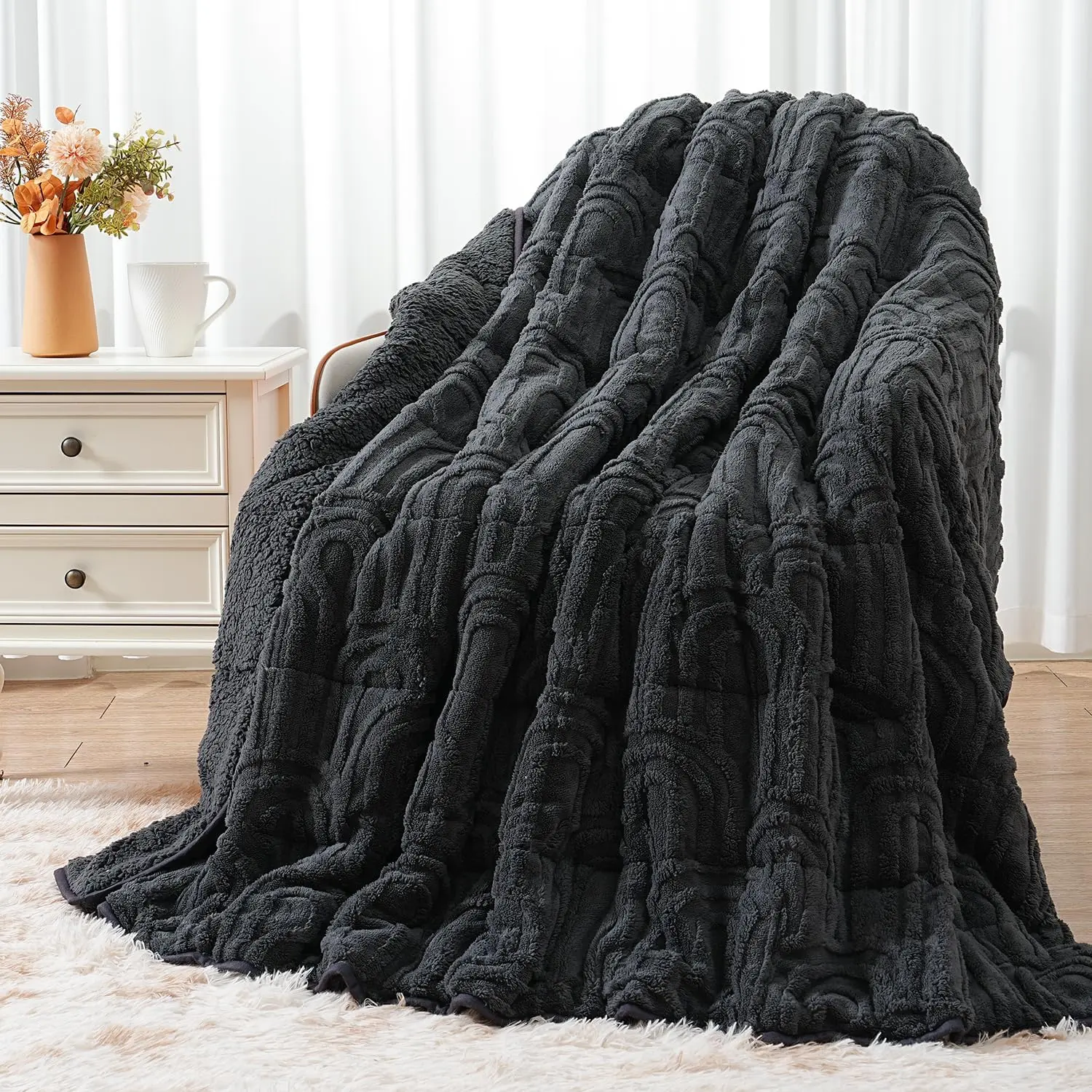 Jacquard Fleece Weighted Blanket  60" x 80" 15lbs Dark Grey | Sherpa Heavy Blankets, Adults Jacquard Knitted Throw for  Sleep and Relaxing, Comfort  Cozy Warm Chunky Soft