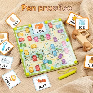 Magnetic Early Learning Board, Wooden Magnetic Maze for Letter Recognition, Fine Motor Skills Development, Montessori Pen Control Toy