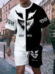 Men's Casual Summer 3D Print Short Sleeve Tee and Shorts Set, Ghost Face Pattern, Breathable Fabric, All Seasons
