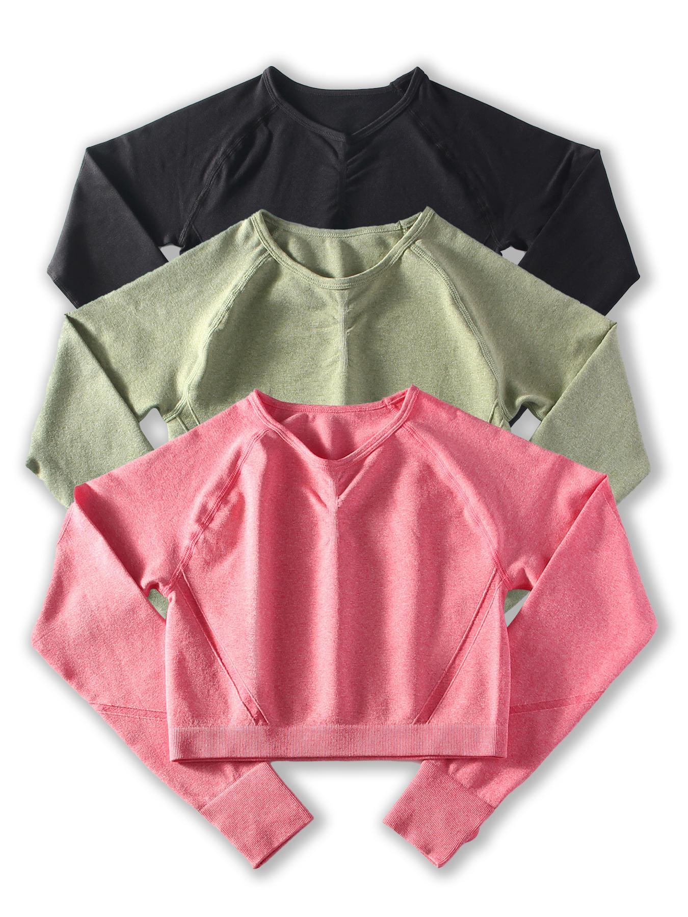 Women's Solid Raglan Sleeve Crop Sports Tee, Sporty Breathable Comfortable Round Neck Long Sleeve T-shirt for Yoga Gym Workout, Ladies Sportswear for Spring & Fall, Athletic Yoga Tops