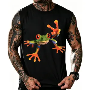 Funny Frog Peace Sign Graphic Tank Top | Unisex Sleeveless Muscle Shirt for Men Women | Trippy Red Eyed Tree Frog Vest Summer Streetwear Gym Workout Beach Festival Rave Top