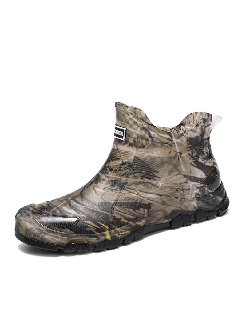 Men's Camo Print Water Shoes, Casual Waterproof Non-slip Rain Boots for Outdoor Sports, Fishing, Car Washing, Construction Site, Slip Resistant Boots