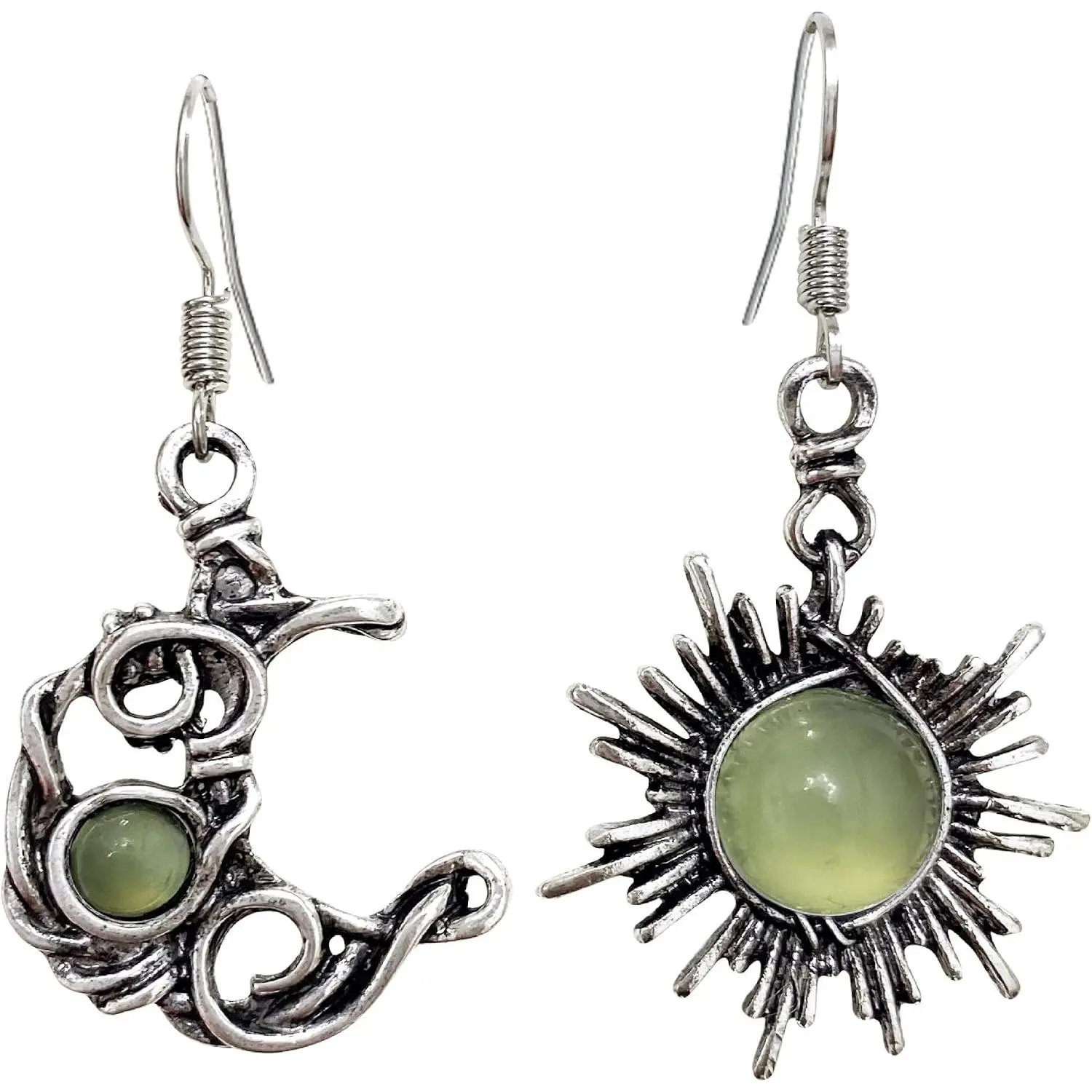 Boho Opal Sun and Moon Drop Dangle Earrings Moonstone  Stone Hook Bohemian for Women Girls Asymmetrical Antiqued  Celestial