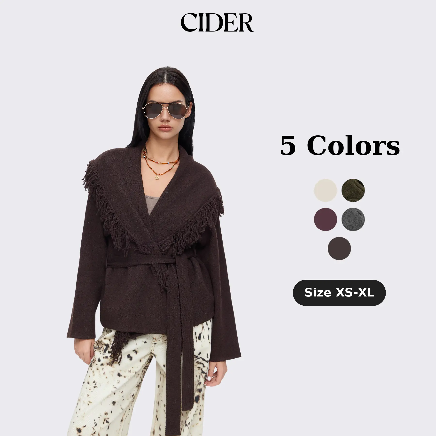 Cider Fringed Wool-blend Knit Wrap Cardigan With Belt