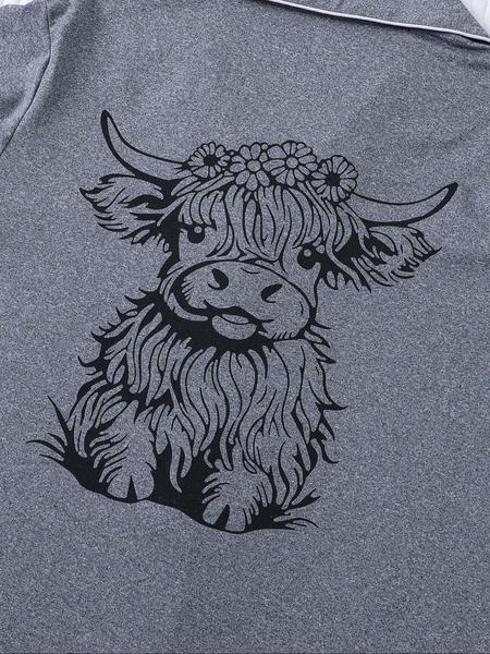 Cute Cow Print Women's Pajama Set, Comfortable Short Sleeve Button Shirt & Elastic Shorts, Casual Home Wear for All Seasons