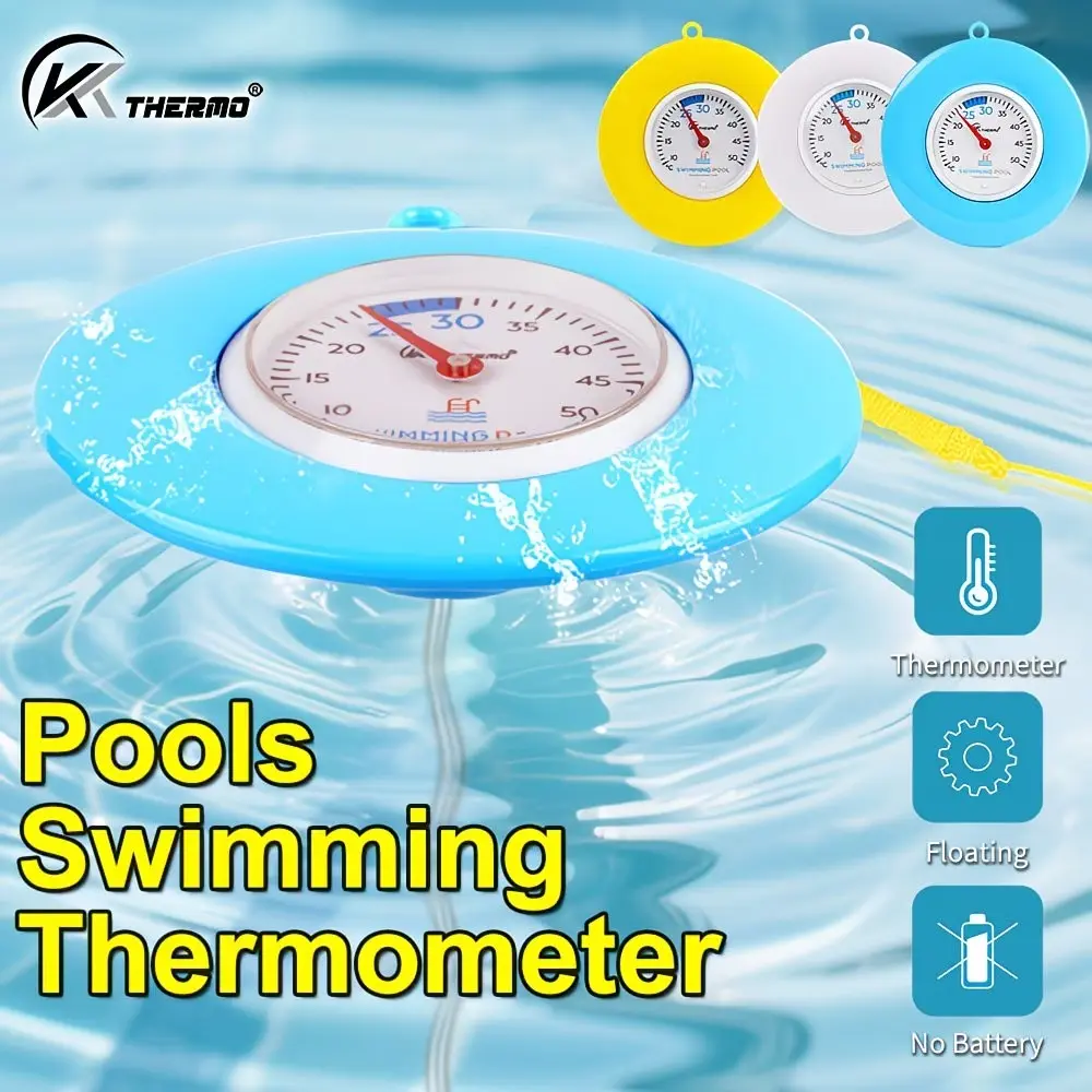 Floating Pool Thermometer, Easy-To-Read Analog Dial, Durable Abs & Stainless Steel, 10-50°C Range, for Pools, Hot Tub, Spa, Fountain