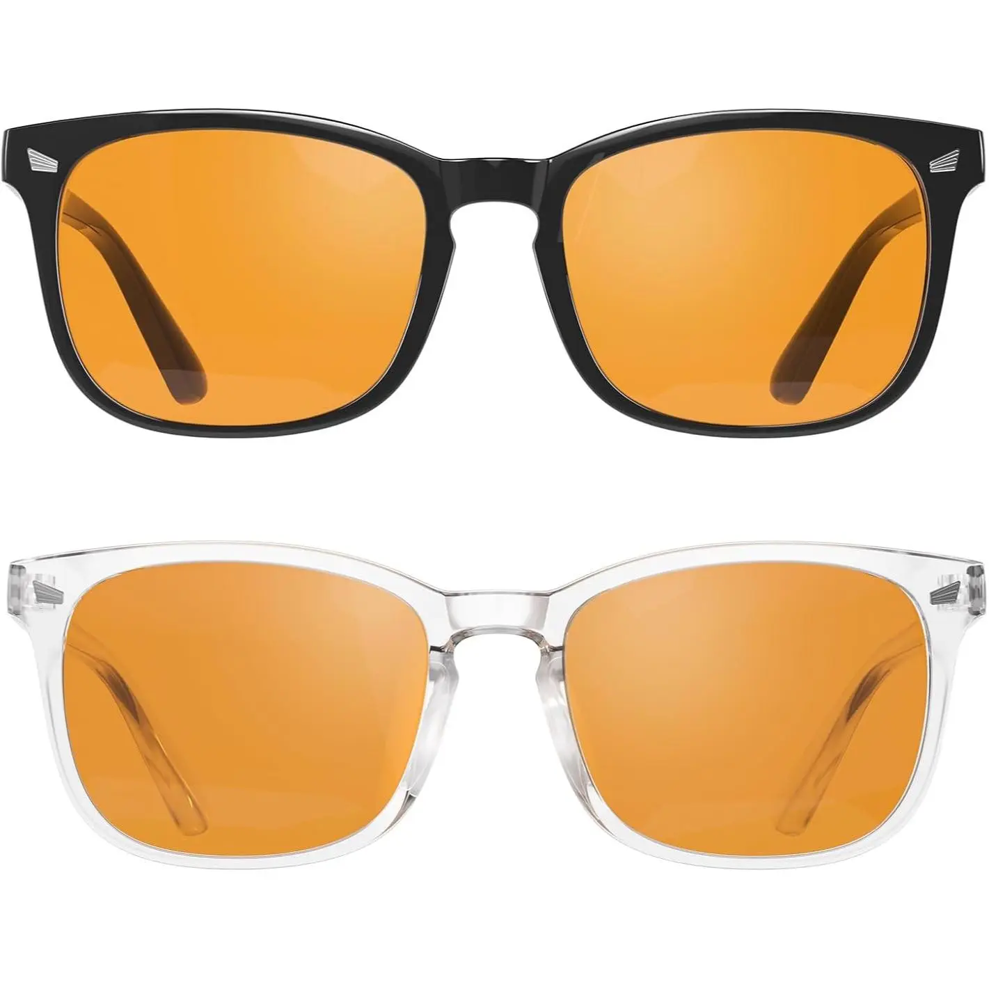 Amber-Tinted Blue Light Blocking Glasses - Ergonomic Square Classic Retro Frame, Anti-Computer Glare for Gamers, Trendy Designer Eyewear for Male and Female, Solid Tint, Retro Square, Gaming Use, Uv400 Shield, Anti-Reflective Coating, Blue Light Blocking,