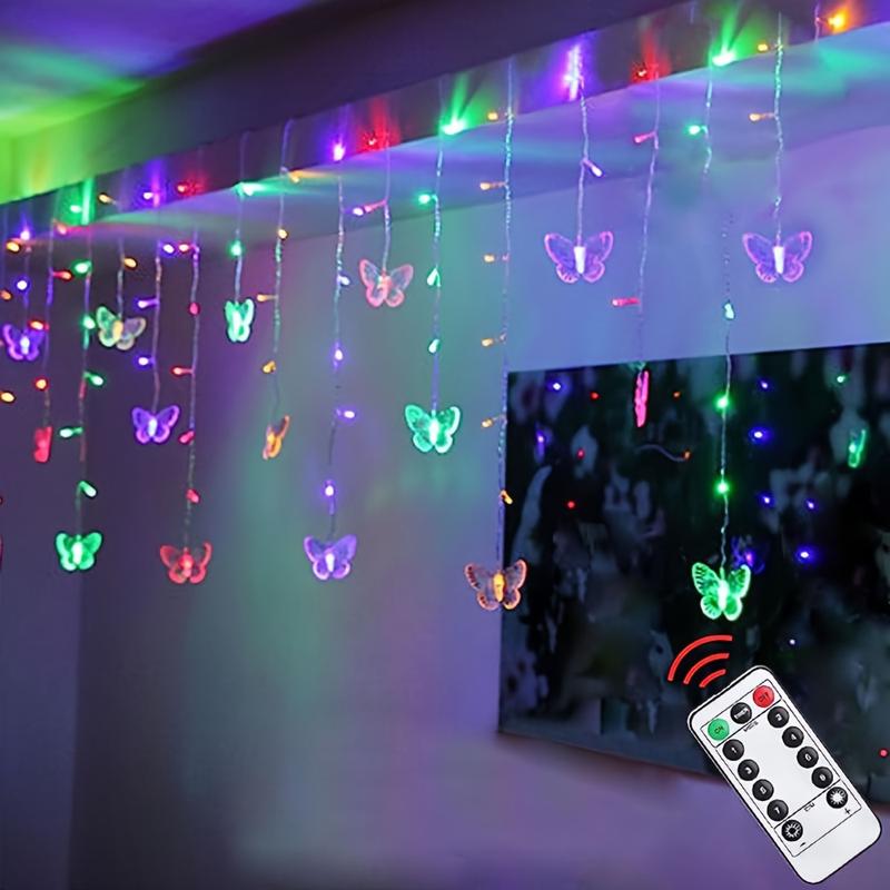 LED String Light, LED Butterfly Curtain Light, 21.3ft/255.9inch 8 Modes USB Charger Window Twinkle String Lights With Remote Control, 96 LEDs Copper Wire Fairy Lights For Room Christmas Wedding Party Decoration graduation leis graduation decorations