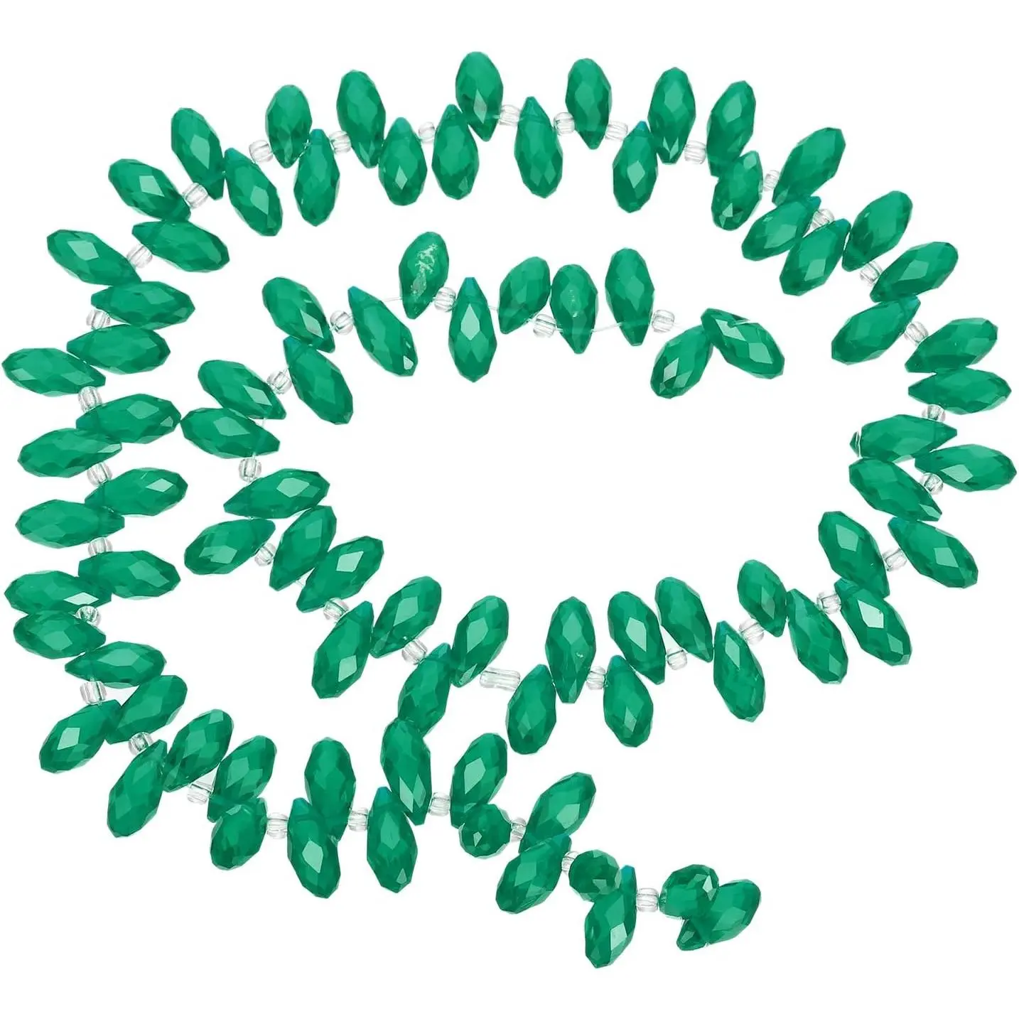 2 Strands 180-190Pcs Teardrop  Beads, 12x6mm Faceted Teardrop Briolette Horizontal Glass Beads Loose Bead for Bracelet  Making,  Green
