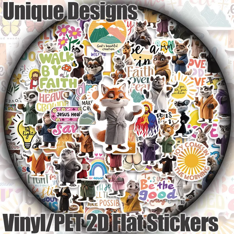 102PCS Sacred Grounds: Jesus & Coffee-Loving Creatures Aesthetic Vinyl Stickers Pack for Laptop Water Bottle Phone Case Skateboard Journal Scrapbook DIY Decoration