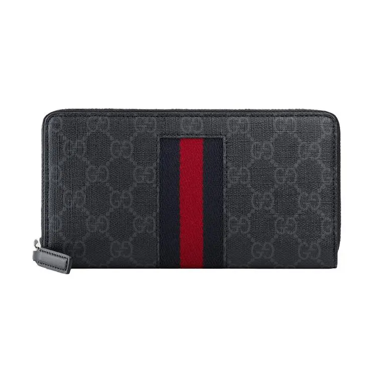 Gucci Monogram Stripe Canvas and Leather Zip-Around Wallet for Men in Black and Gray