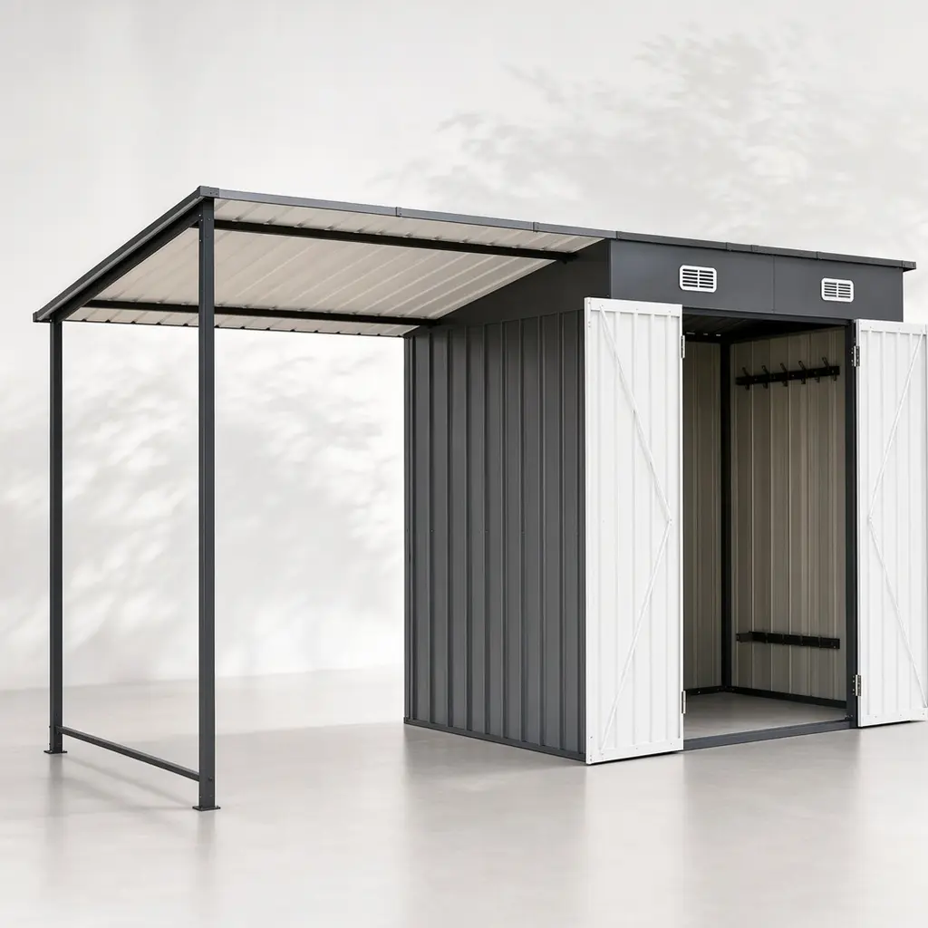 ARCH 12 ft L x 4 ft D Rectangle Metal Lean-To Shed & Pergola Combo - 6x4 Lockable Storage Shed, Open-Sided Gazebo for Relaxation, 83 lb per sq m Gray Galvanized Steel, All-Weather Sloped Roof Outdoor Unit for Patio, Garden