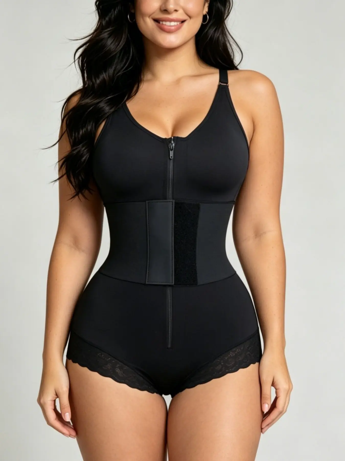 Women's Cross-Border Waist Trainer Bodysuit, European Style Plus Size Slimming Girdle, Butt Lifter Compression Garment, Adjustable Straps