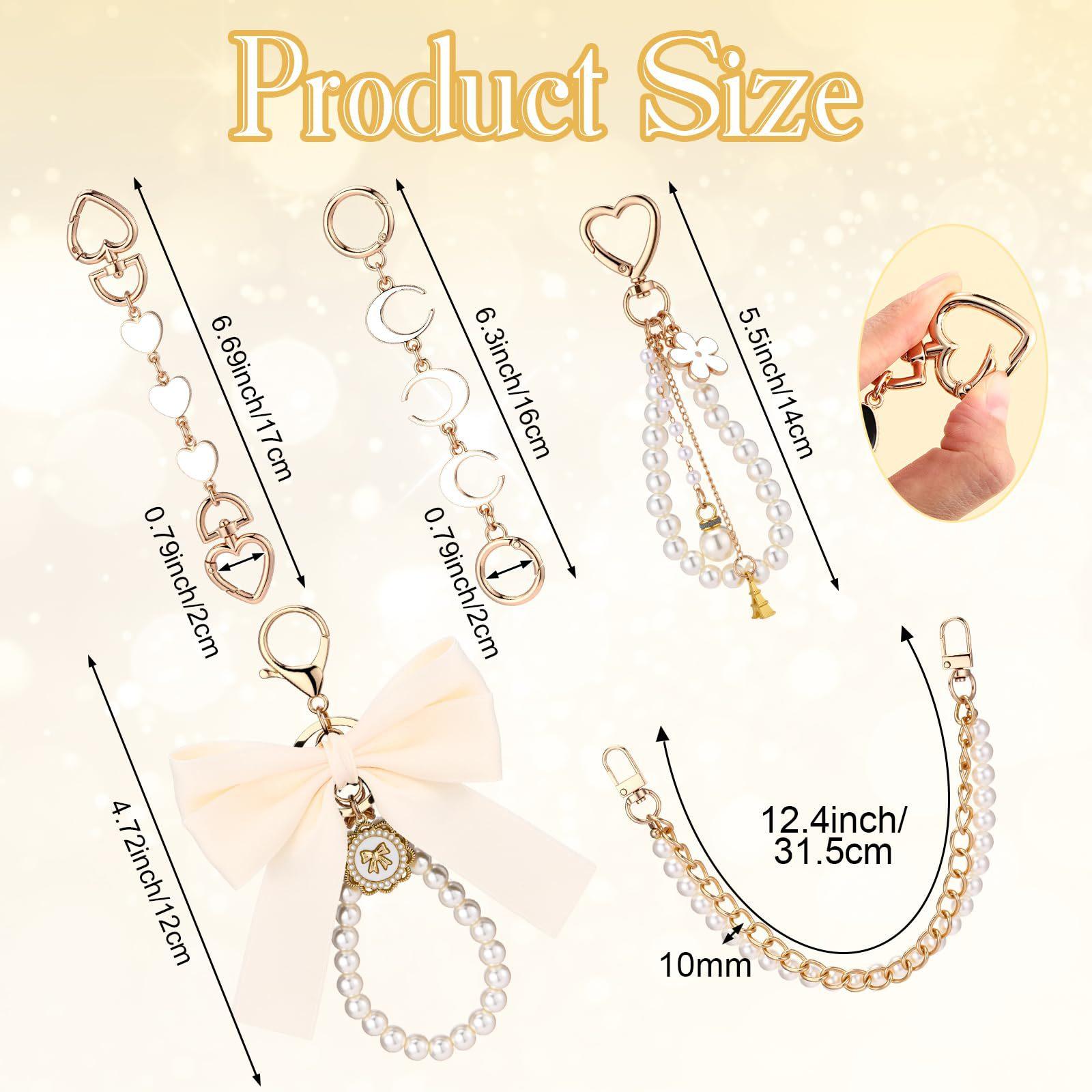 5 Pcs Bag Extender Chain Gold Pearl Purse Chain Ribbon Bow Keychain Extender Bag Strap Purse Charms Accessories for Handbag Y2K Aesthetic Bag Accessories Bag Charm Keychain Accessory Gifts for Women keychains for women