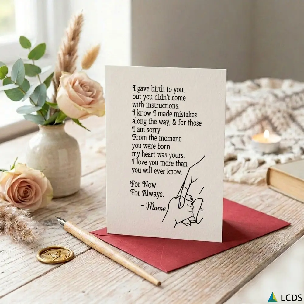 1pc Emotional Mother Child Handprint Card and Love Message Greeting Card Classic Black and White Design Suitable for Mother's Day Birthday Holiday Gifting and Daily Use