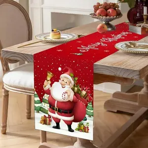 Christmas Table Runner, Festive Santa Design, Polyester Material, Perfect for Holiday Parties, Home Decor, Dining Room, Living Room