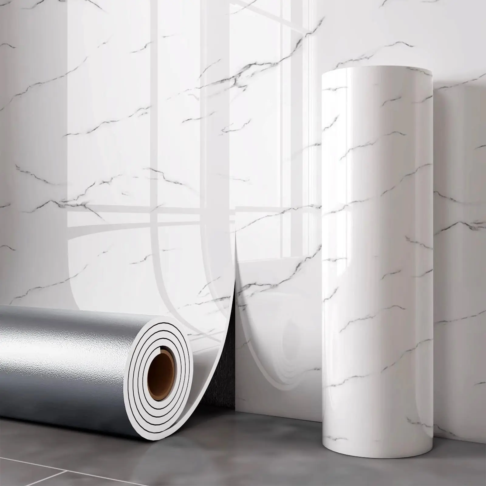 New 1-roll self-adhesive marble tiles for showering, waterproof marble tile wall panels, 118.11*415.75 inches, waterproof, moisture-proof, PVC board, suitable for home bathrooms, kitchens, and living room shower tiles.