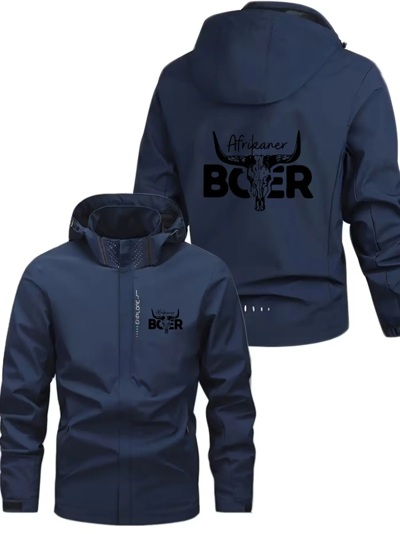 Men's Fashion Bcer Logo Lightweight Outdoor Jacket, Casual Long Sleeve, Hooded Print Design, Zip Pockets, Spring & Fall Outerwear