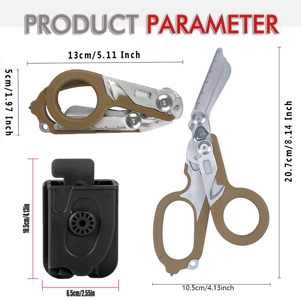 Portable Folding Scissors with Sheath, Multifunctional Stainless Steel Scissors, Outdoor Camping Rescue Scissors Tool
