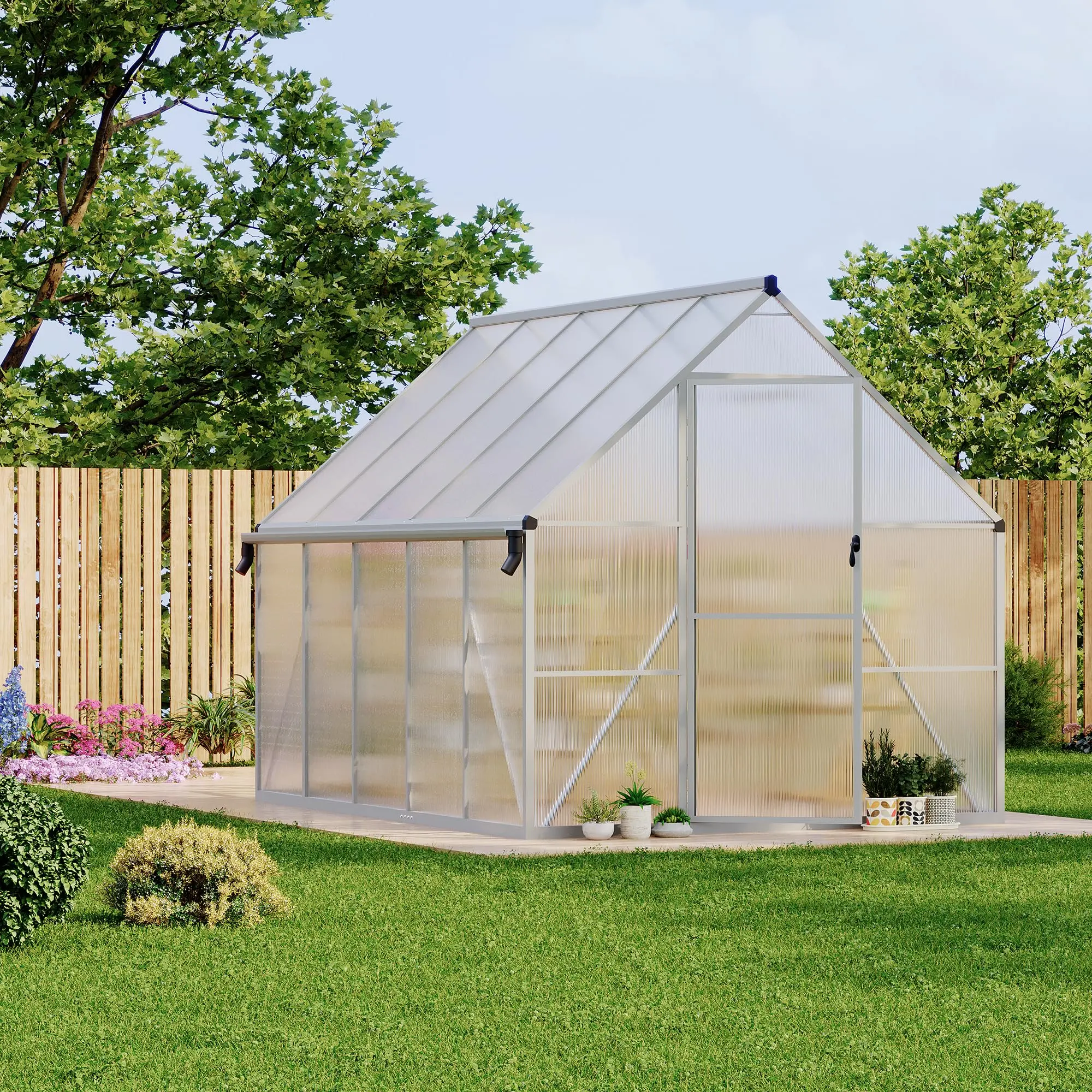 8X10 FT Greenhouse for Outdoors, Polycarbonate Greenhouse with Roof Vent, Lockable Door and  Adjustable Roof Vent, Aluminum Walk-in Greenhouses, for Backyard, Lawn
