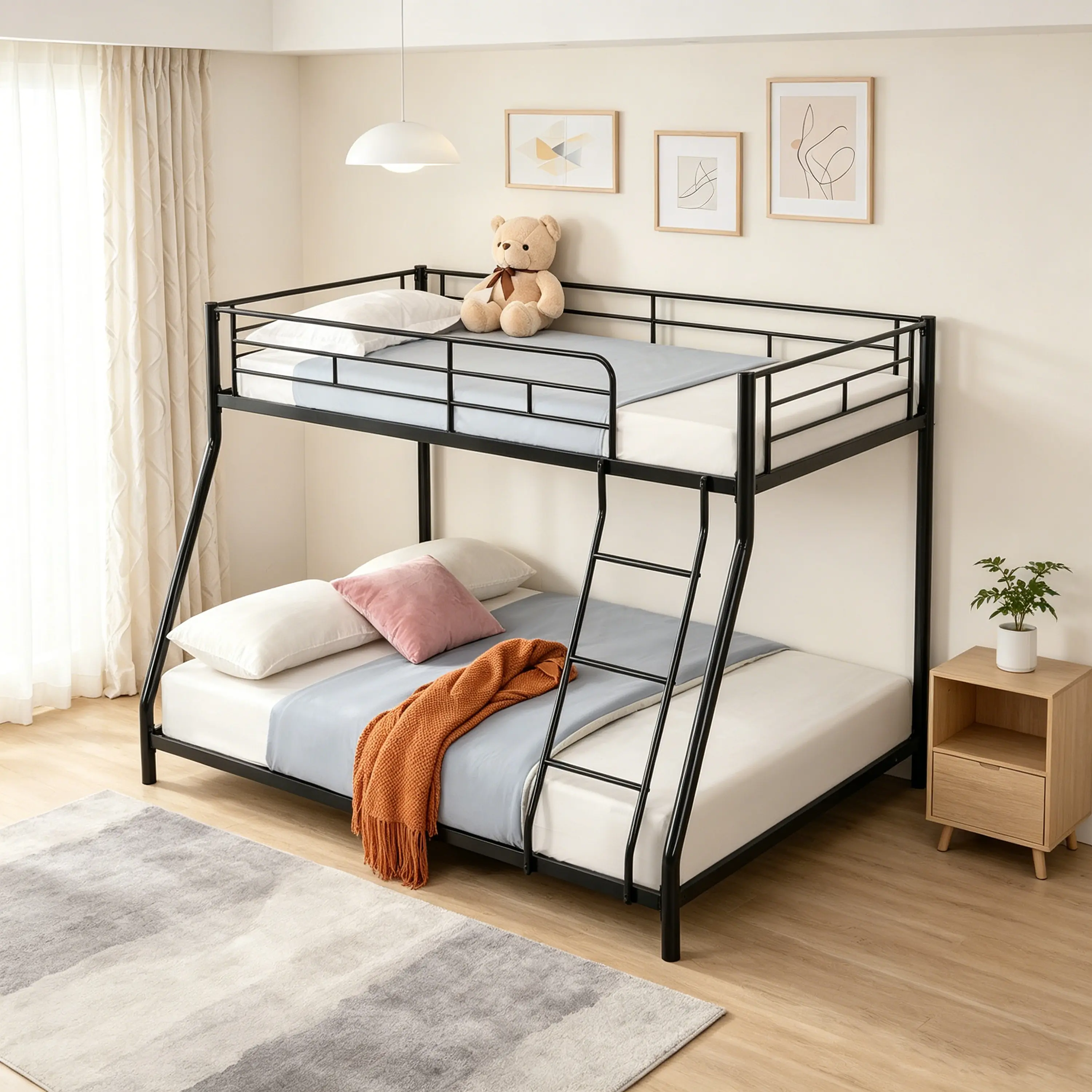 ARCH Metal Bunk Bed Frame Twin Over Full Black Heavy Duty Steel Stackable Bed Frame for Kids Teens Adults Space Saving Bedroom Furniture No Box Spring Needed Easy Assembly, Black Color Options, Metal Material, Product Dimensions: 56.30 W x 78.30 D