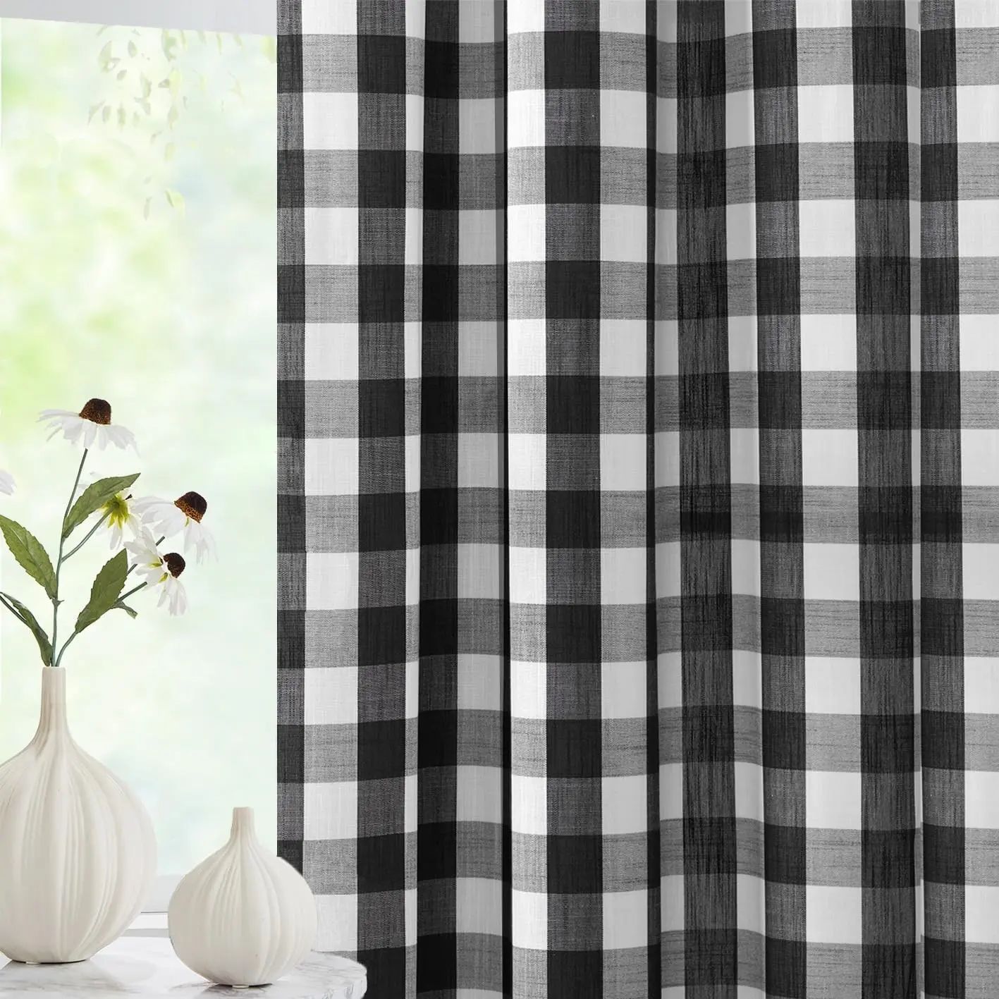 2 Panels Plaid Semi-Blackout Curtains, Rustic Farmhouse Style Home Decor, Living Room, Bedroom, Balcony, Bay Window, Study Grommet Curtain, Home Decorative Curtain